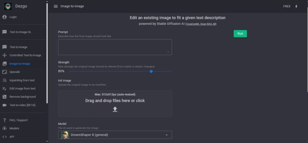 dezgo ai image to image generator