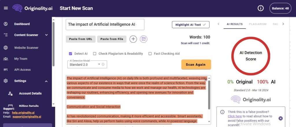 chatgpt content detection results