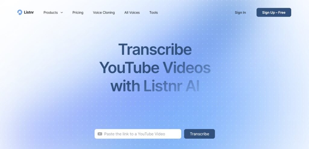 transcribe youtube videos via listnr