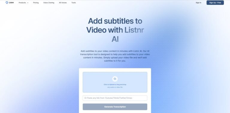 video subtitle generator listnr ai tool