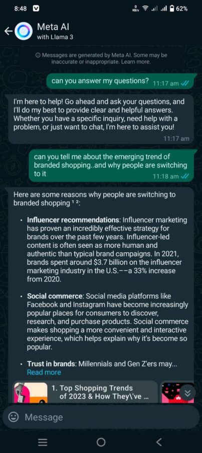 meta ai on whatsapp